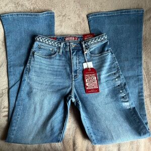 Women’s Lucky Brand Light Blue Denim Flare Jeans with Braided Waistband Size 6